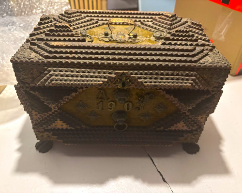 Tramp art box kiste datiert - tramp,
